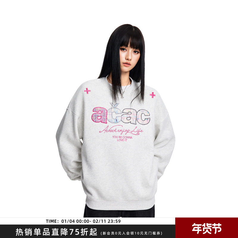 【Achock官方店】acac系列字母贴布绣圆领卫衣潮牌新款情侣上衣男,男装,卫衣,淘宝优惠券,粉丝福利购,淘宝优惠卷