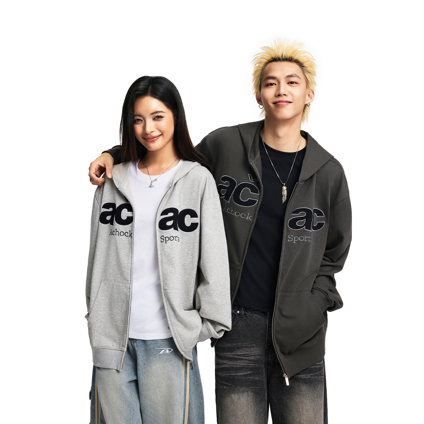 【Achock官方店】acac系列美式字母刺绣情侣开衫外套潮牌连帽卫衣