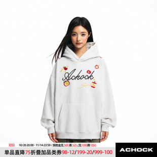 高街新款 嘻哈创意苹果刺绣外套美式 情侣连帽卫衣 Achock官方店