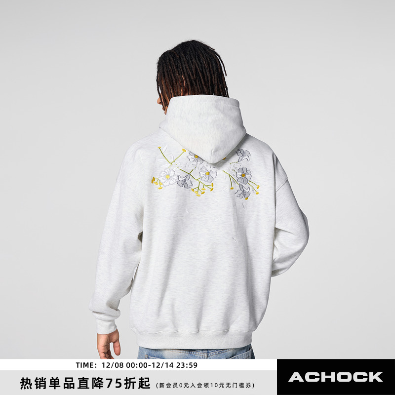 Achock美式复古花卉连帽卫衣