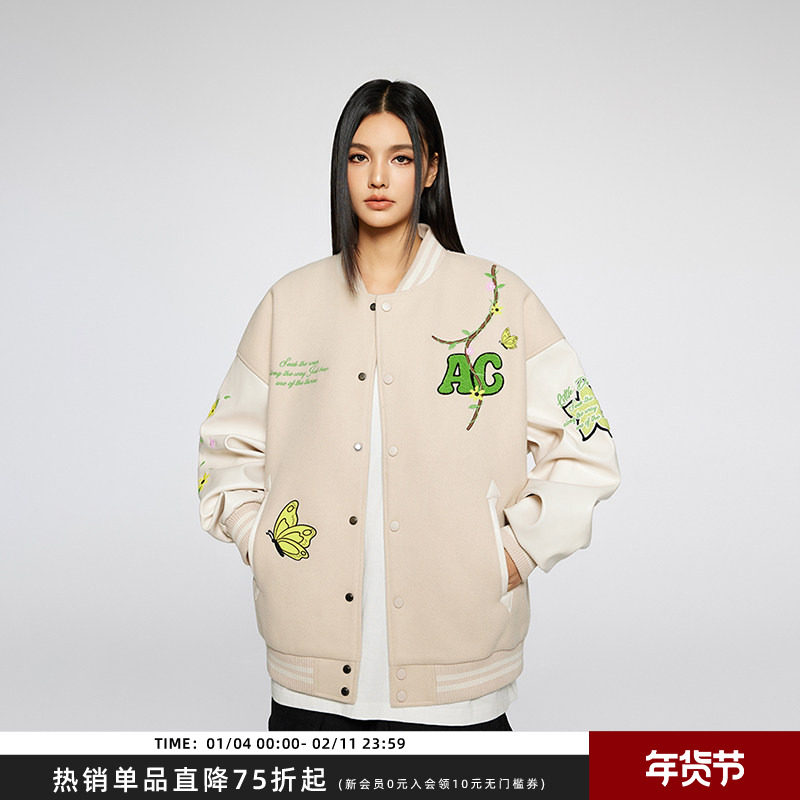【Achock官方店】美式嘻哈重磅花藤刺绣棒球服潮牌夹克外套男女款,男装,夹克,淘宝优惠券,粉丝福利购,淘宝优惠卷