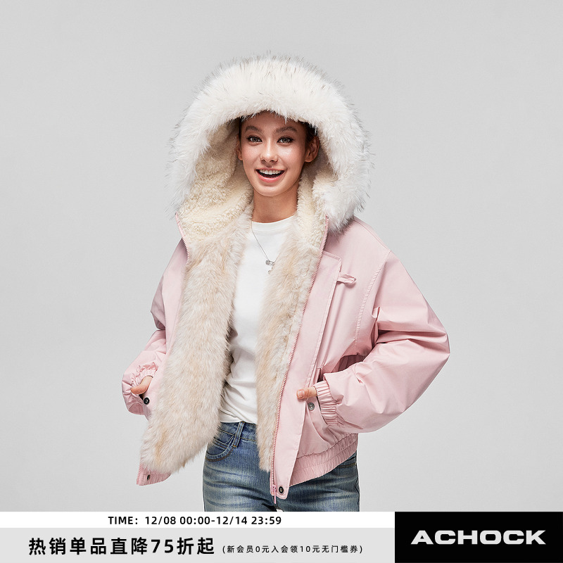 【Achock官方店】重磅座山雕加绒保暖棉衣服冬季连帽夹克毛领外套