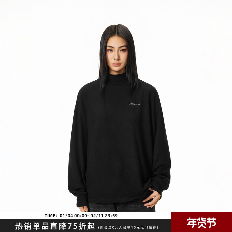 【Achock官方店】简约基础logo半高领长袖T恤男女潮牌美式打底衫,男装,T恤,淘宝优惠券,粉丝福利购,淘宝优惠卷