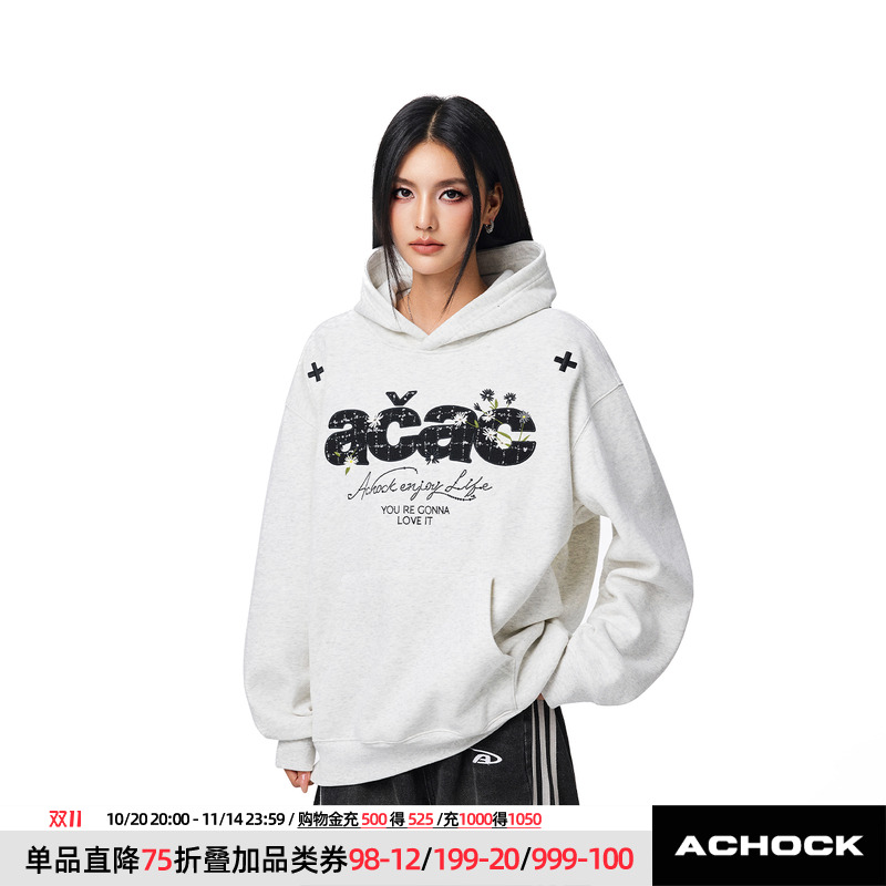 【Achock官方店】acac系列重工贴布刺绣帽衫外套潮牌连帽卫衣男女