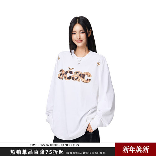 【Achock官方店】acac系列潮牌豹纹字母印花上衣高街秋冬圆领T恤