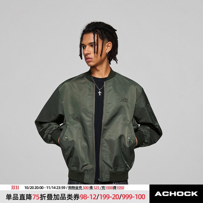 【Achock官方店】秋冬新款logo刺绣纯色防风外套轻薄棒球服夹克男