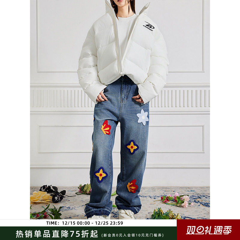 Achock美式嘻哈字母刺绣花裤