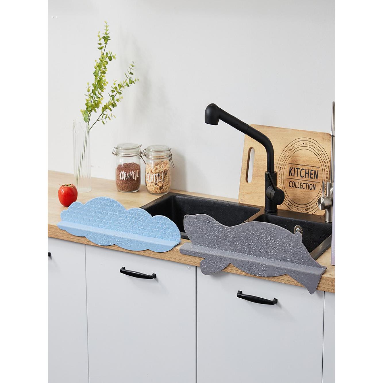 厨房水槽洗手盆挡板防溅挡板水池洗手盆水槽台面硅胶防水条