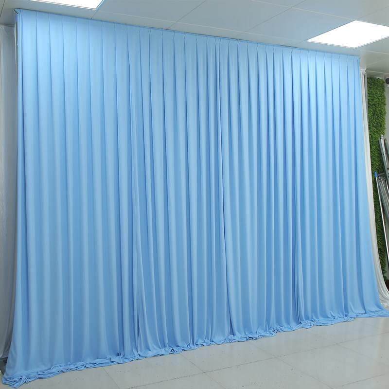 婚庆背景纱幔婚礼布幔表演区舞台背景布浅蓝色幕布弹力布帷幔装饰