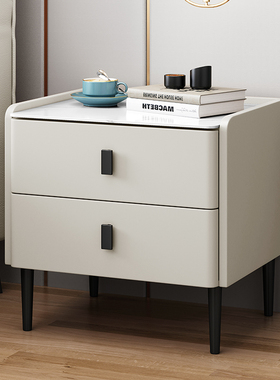 岩板床头柜全实木简约现代储物柜轻奢小型家用卧室极简床边柜整装