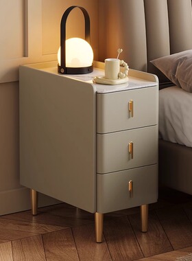 超窄智能床头柜简约现代小户型家用卧室实木三抽屉岩板小型床边柜