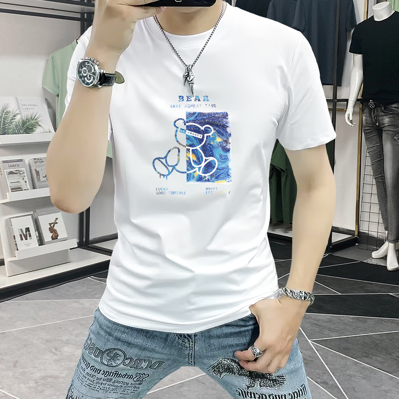 短袖t恤男款爆款2024新款夏季潮流时尚印花半袖上衣修身百搭圆领T