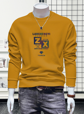 蓝晟依卫衣男款秋季加绒圆领男士卫衣时尚印花长袖百搭上衣男5269