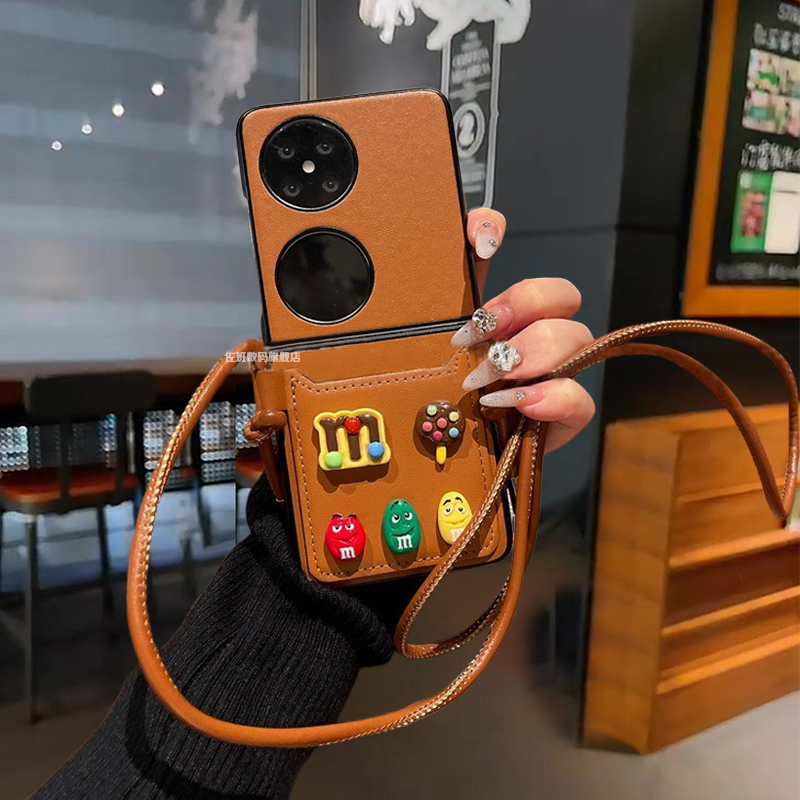 创意卡包斜挎绳适用于华为pocket2手机壳新款小折叠屏P50 Pocket高级感宝盒保护套全包防摔带挂绳解放双手夏