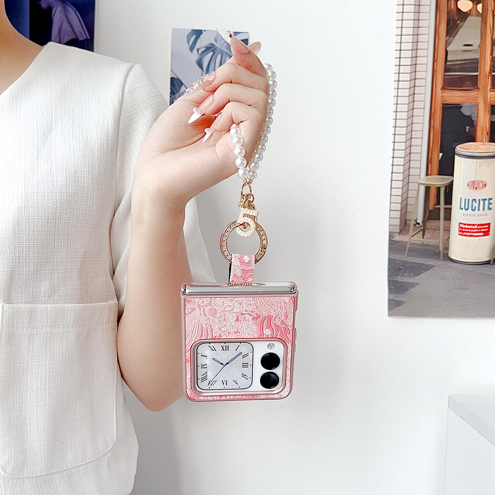 华为 nova Flip折叠屏手机壳女新款刺绣皮纹全包防摔适用Nova flip时尚指环扣手链硬壳中国风手提高级保护套