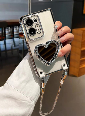 水钻小奇适用oppofindn3手机壳电镀银边透明保护套oppo折叠屏find新款n高级感n2防摔n3手提挂链Flip补妆镜子