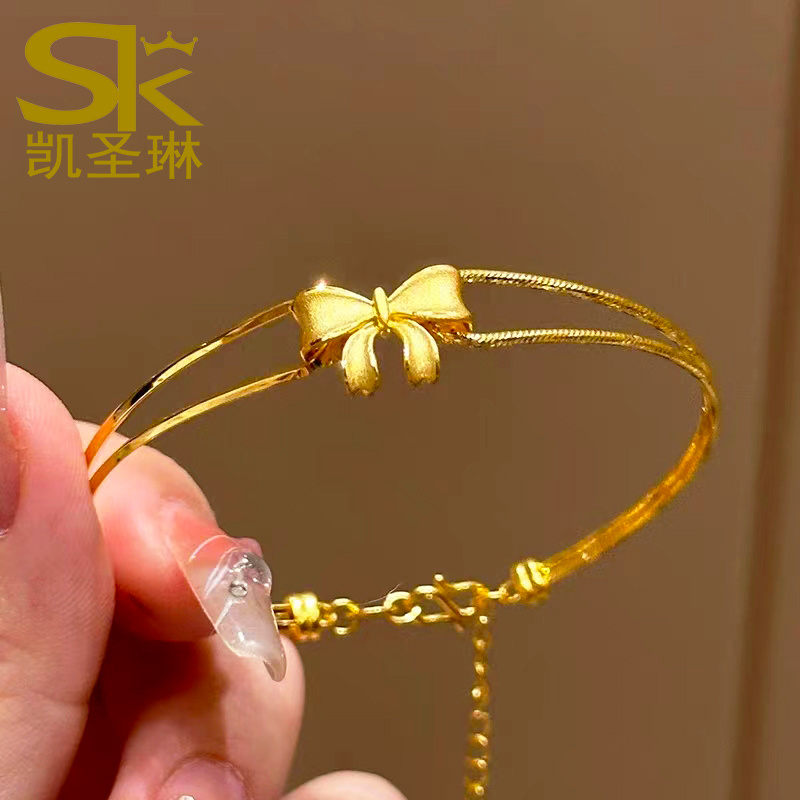 999足金蝴蝶结手镯送女友礼物