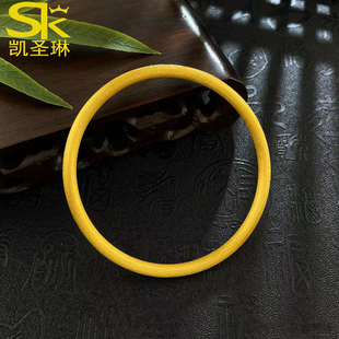 黄金拉丝手镯女999足金新款古法素圈半实心纯金手环金镯子送老婆