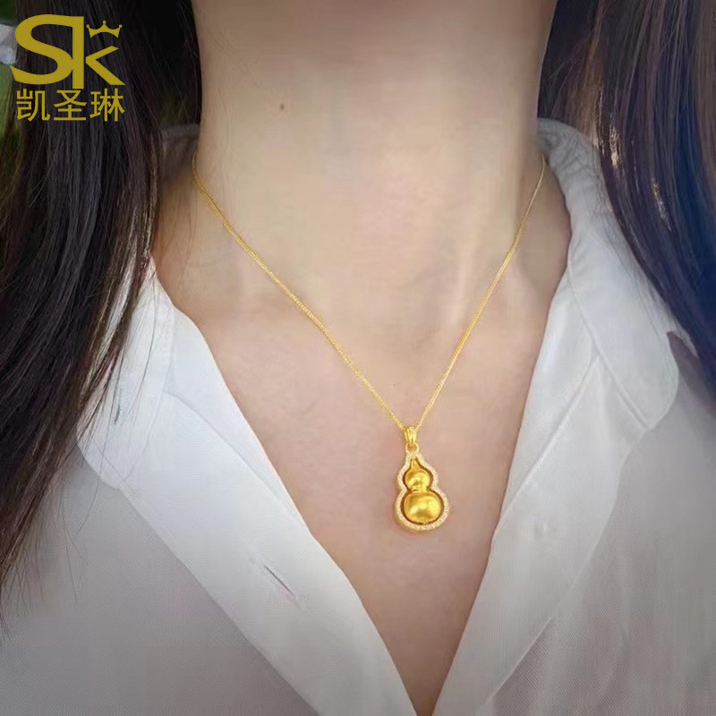 古法黄金葫芦吊坠999足金莫桑钻福禄纯金挂坠时尚新款项链送礼女