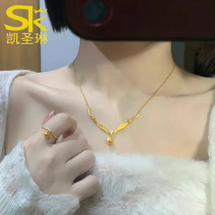 5G黄金铃兰花项链女999足金花朵流苏套链新款纯金颈链送女友礼物