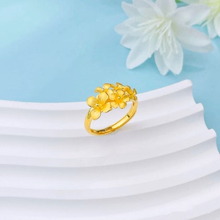 5G黄金繁花似锦戒指女999足金花朵食指戒新款小花活口金戒指正品