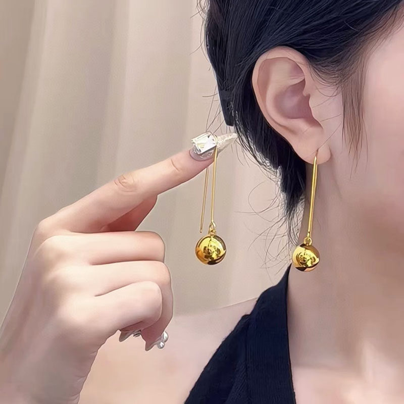 5D黄金球球耳环女999足金气质光珠耳钩新款纯金耳饰时尚耳坠正品