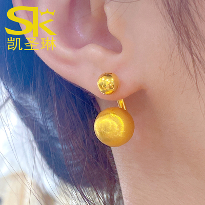 5D黄金拉丝球球耳环999足金珠珠耳钉新款圆球金耳环送女朋友礼物