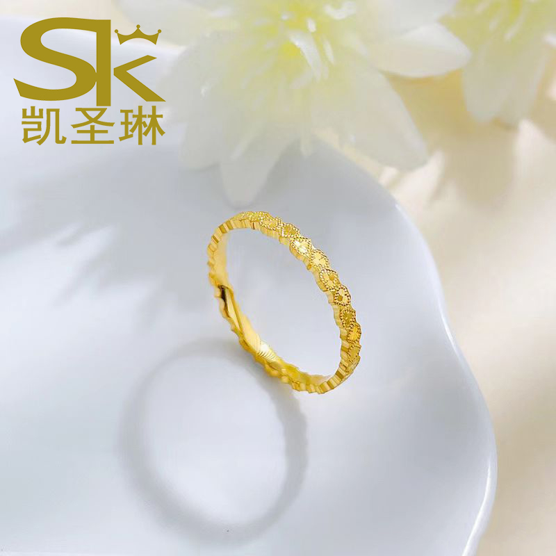 5G黄金爱心戒指女999足金真情告白指环新款心心相印食指戒送女友