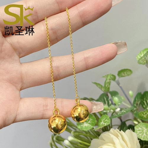 凯圣琳999足金大光珠纯金耳线