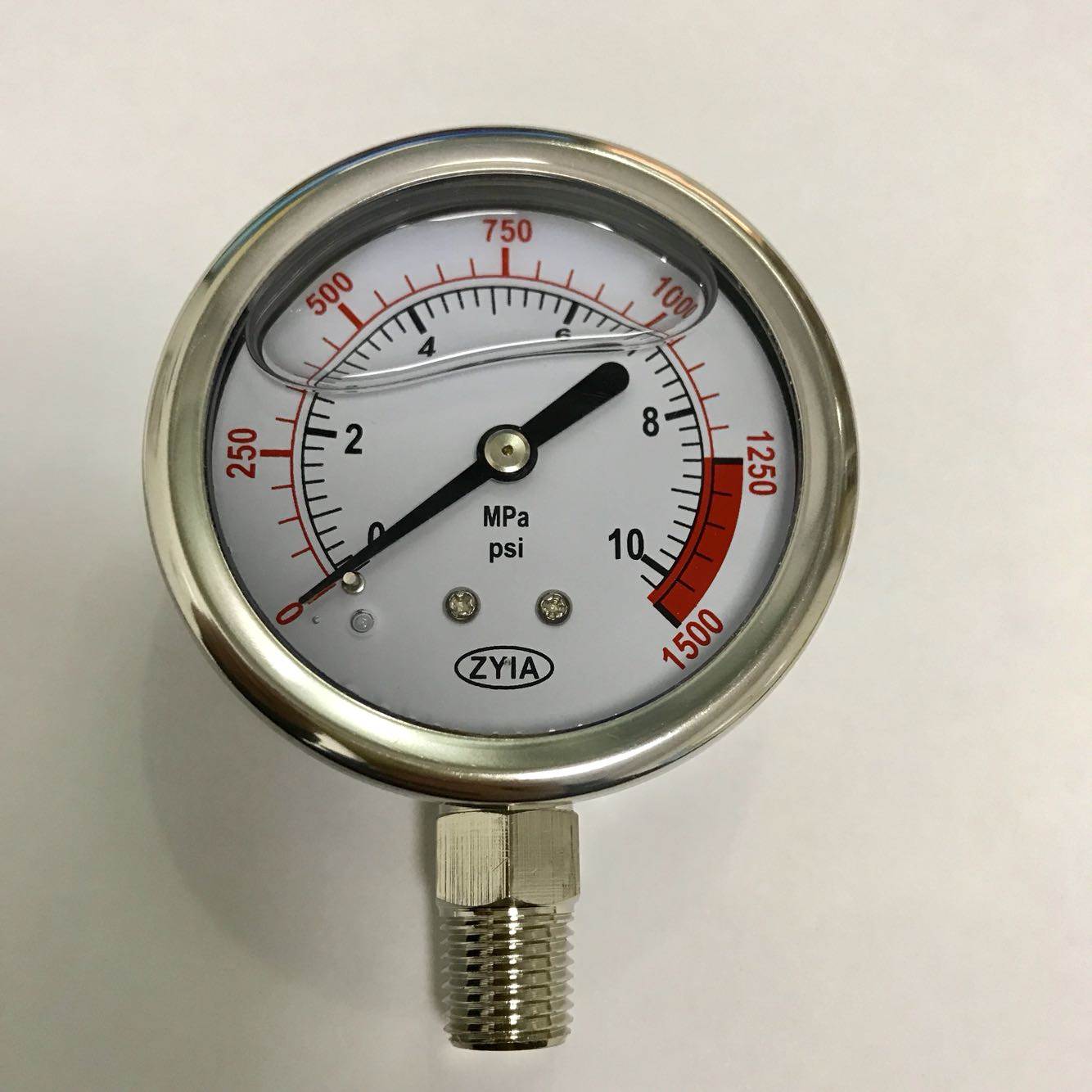 zyia 充油压力表 耐震压力表 YTN-6168 0-10mpa 0-1500psi ZG1/4