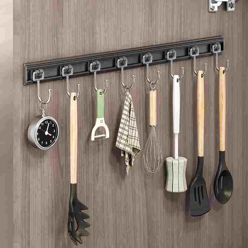 厨房挂钩免打孔橱柜门收纳滑动轨道收纳神器门后勺子铲子置物架F