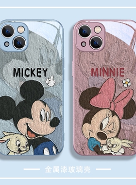 玲玲米奇米妮iphone15手机壳16pro新款苹果13网红12promax卡通11创意xr情侣8p可爱14plus女款mini玻璃7一对xs