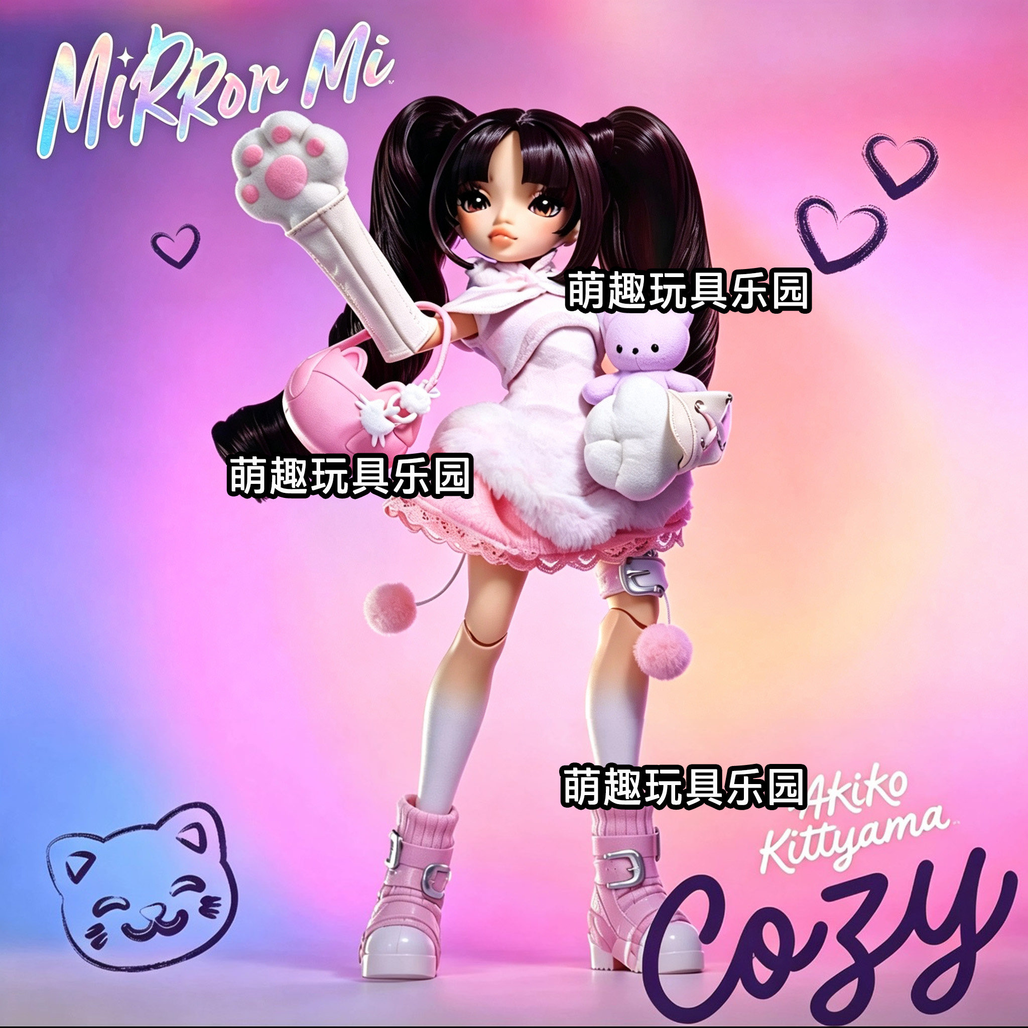 Mirror Mi猫咪主题娃娃AkikoKittyama粉萌双马尾猫爪关节可动玩具