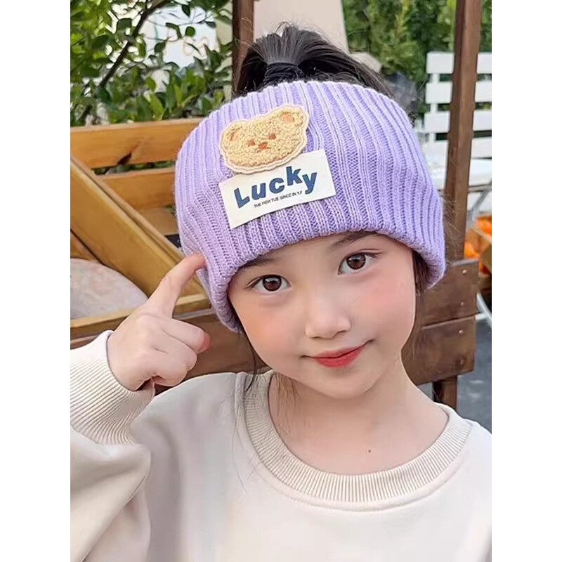儿童空顶帽子秋冬针织发带保暖护脑门小女孩运动护额街舞头巾护耳