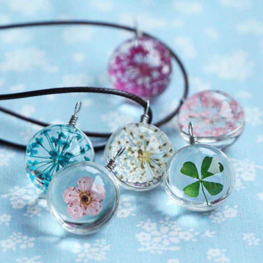 手工永生花吊坠 樱花四叶草蒲公英项链森女系干花锁骨链生日饰品