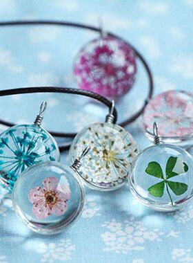 手工永生花吊坠 樱花四叶草蒲公英项链森女系干花锁骨链生日饰品