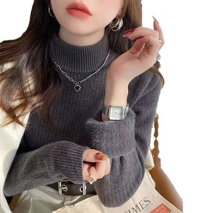 半高领毛衣女款2025新款秋冬加绒加厚打底衫内搭一体绒高级感上衣