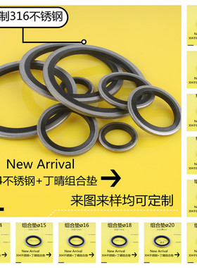 JB982不锈钢304组合垫片高压垫圈丁晴氟胶O型密封圈液压组合油封