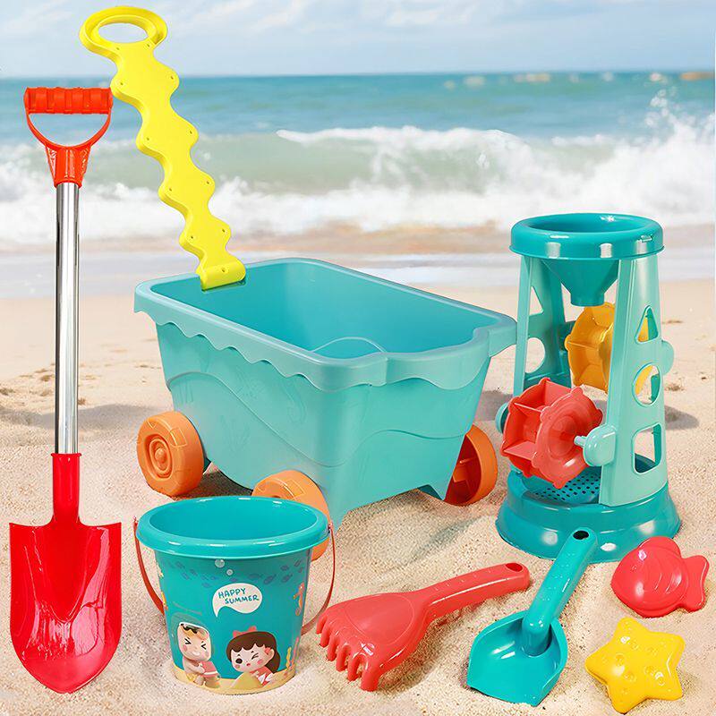 儿童加厚沙滩玩具拖车拉车沙漏套装组合装多功能折叠手柄玩沙工具