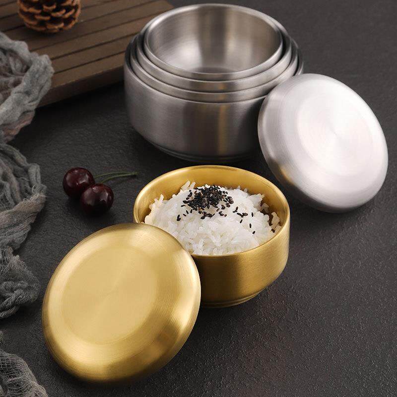 韩式304双理层泡不锈钢米饭碗带盖碗家用碗创意汤盖碗儿童韩国料