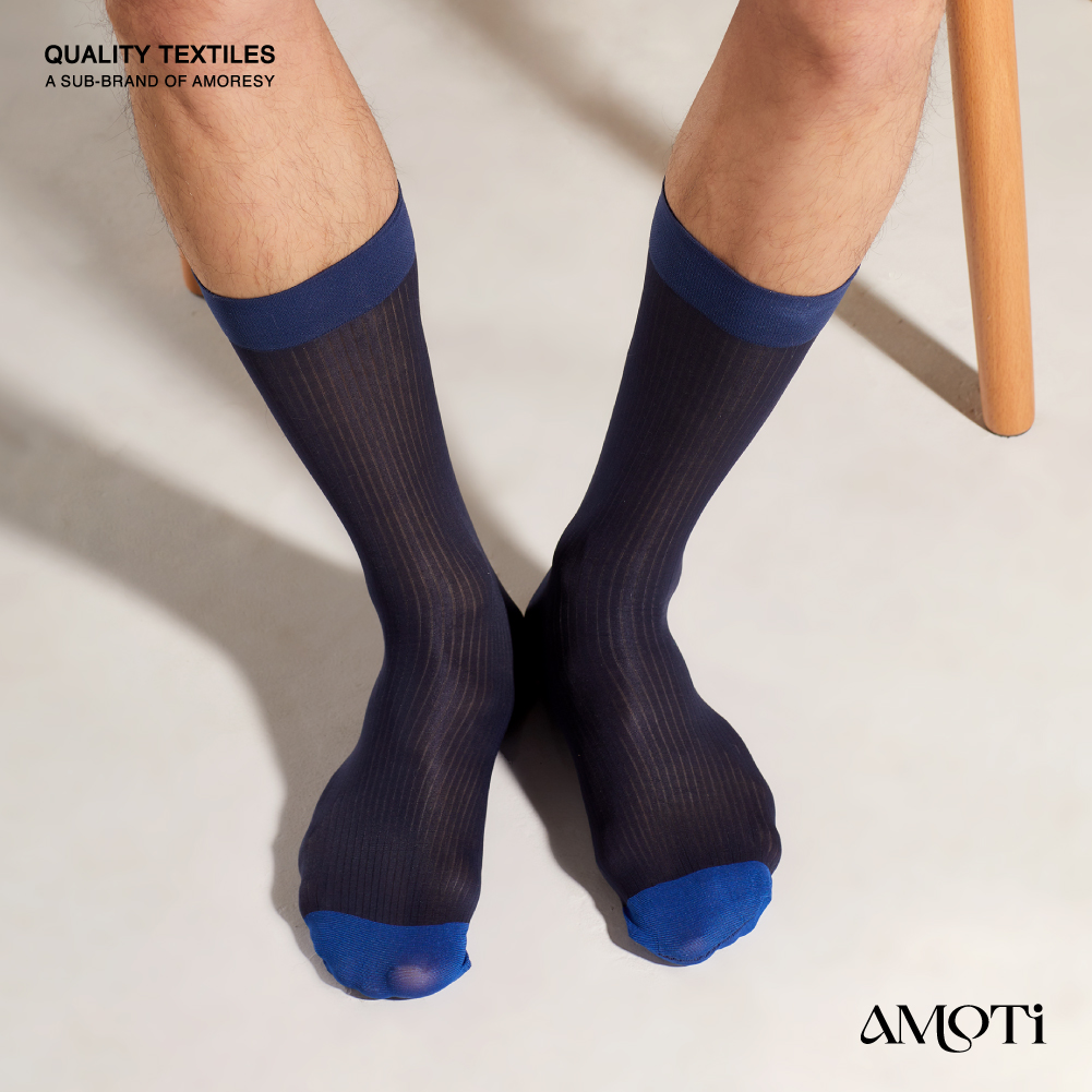 素面蓝脚趾金脚趾藏青黑色男士商务正装休闲丝袜薄款中长筒袜子