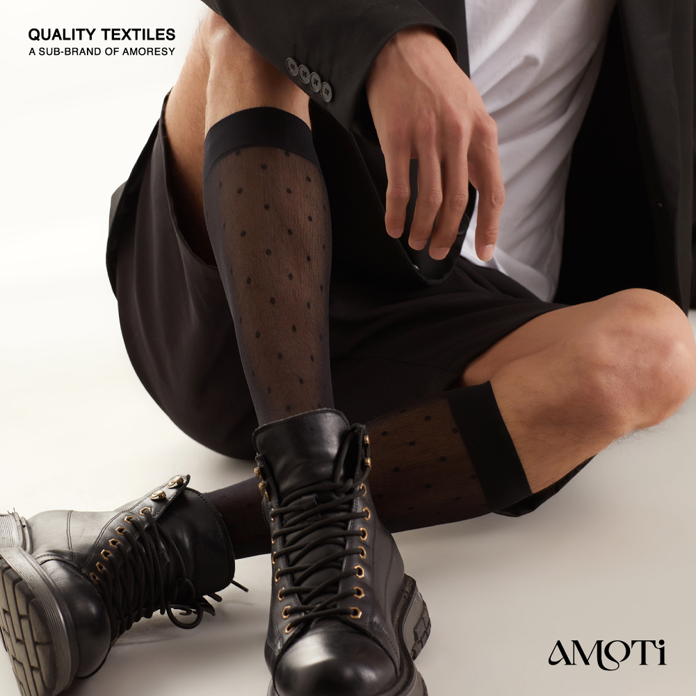 素面透气黑色波点男士中长筒直筒丝袜简约正装休闲商务百搭舒适袜