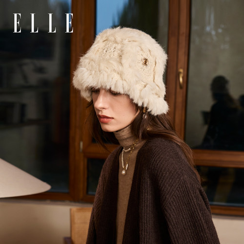 ELLE兔毛针织盆帽女士保暖