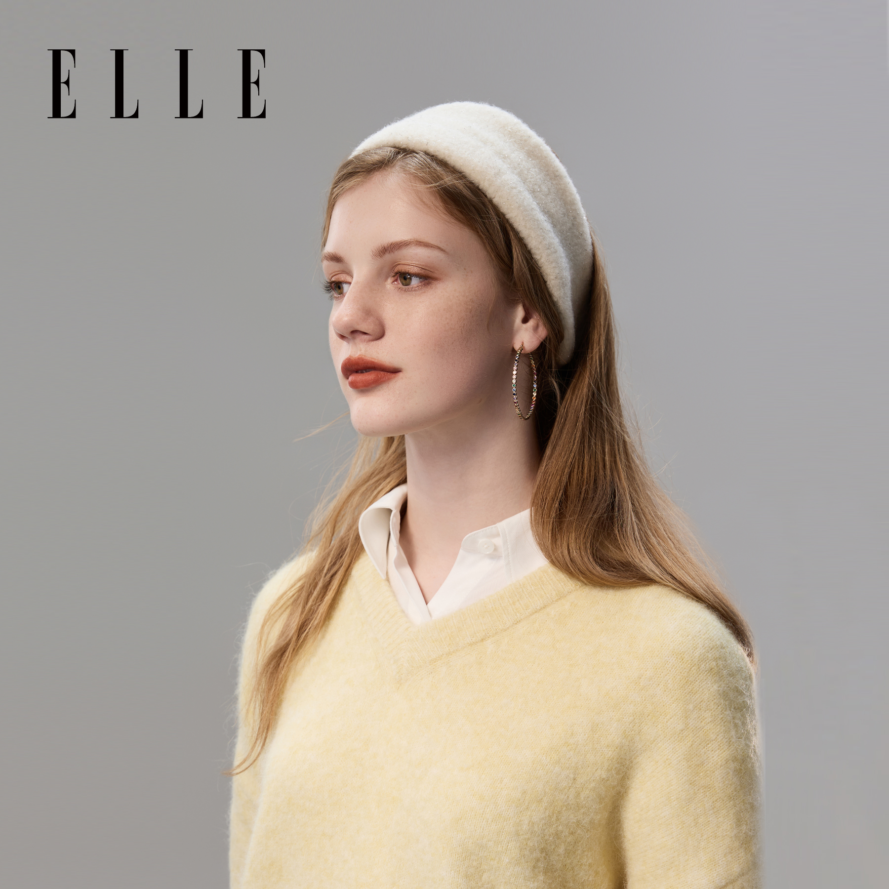 ELLE圈圈绒亮丝发带女士秋冬高弹力发饰护额保暖加宽发箍时尚百搭