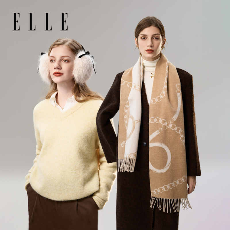 ELLE羊毛围巾围脖/耳罩耳捂子/加绒手套女士秋冬季保暖时尚百搭