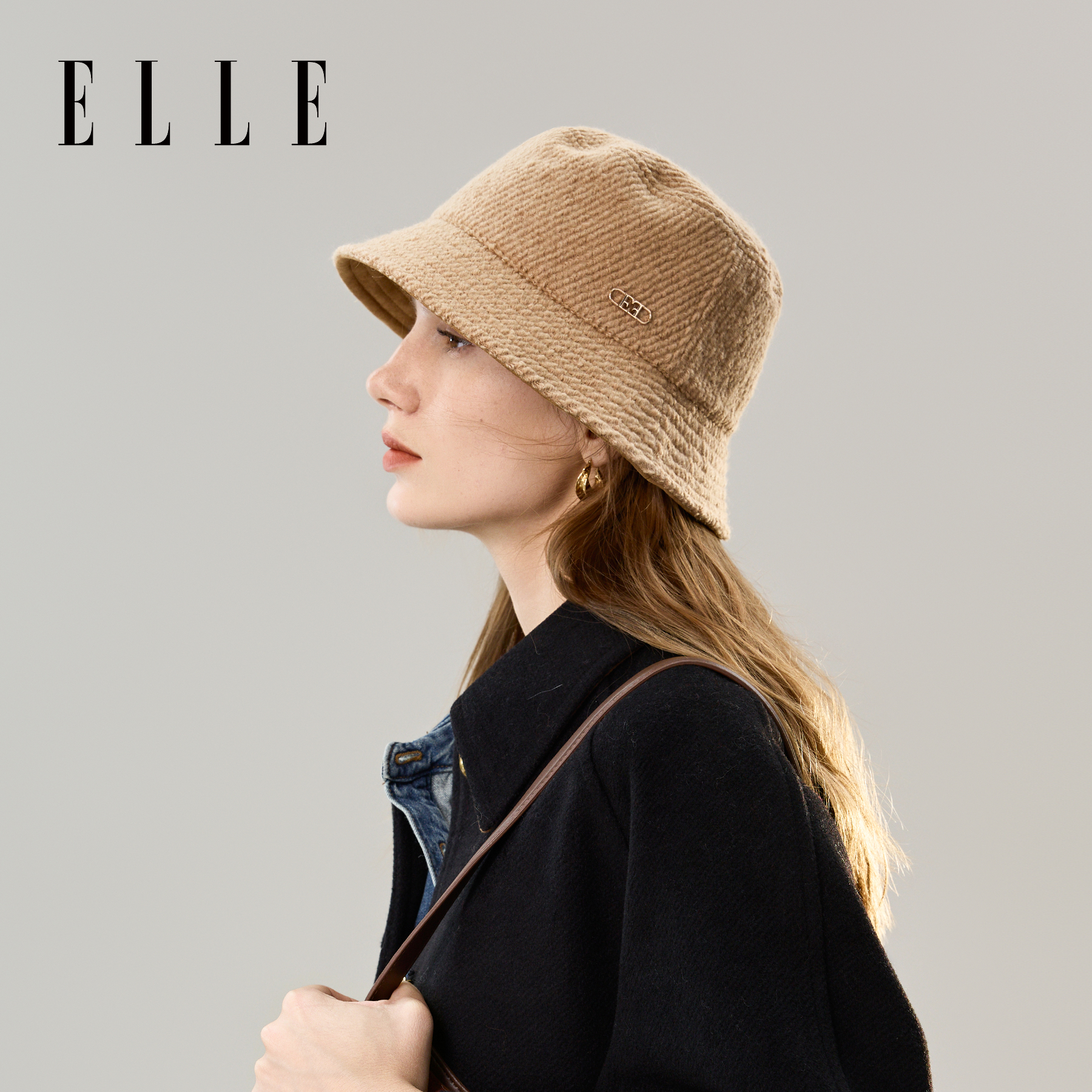 ELLE双面戴羊毛渔夫帽女士时尚