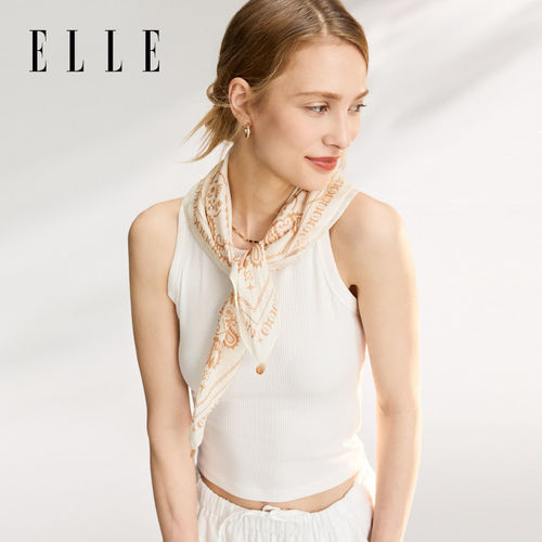 ELLE真丝大方巾女士出游高级感围巾时尚百搭桑蚕丝棉印花丝巾围脖
