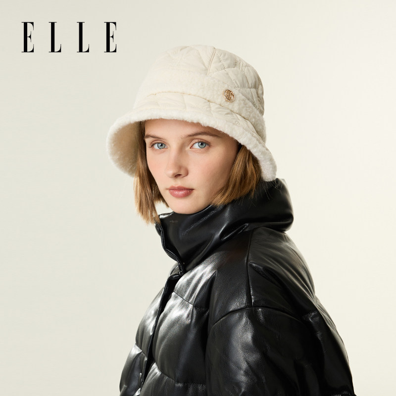 ELLE毛绒渔夫帽女士秋冬季户外时尚格纹绣花加绒大头围显脸小盆帽,服饰配件/皮带/帽子/围巾,帽子,淘宝优惠券,粉丝福利购,淘宝优惠卷
