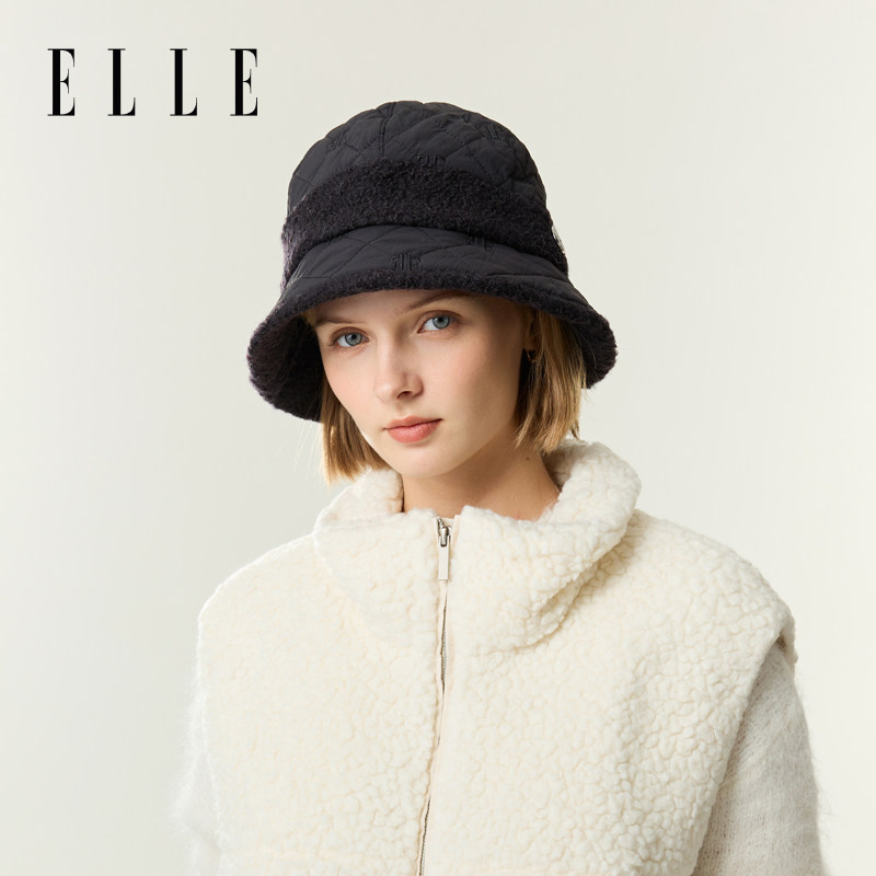 ELLE毛绒渔夫帽女秋冬季户外时尚格纹绣花加绒大头围显脸小盆帽A,服饰配件/皮带/帽子/围巾,帽子,淘宝优惠券,粉丝福利购,淘宝优惠卷