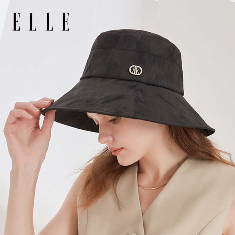 【直播】ELLE防晒遮阳帽女夏季大檐时尚肌理提花渔夫帽子